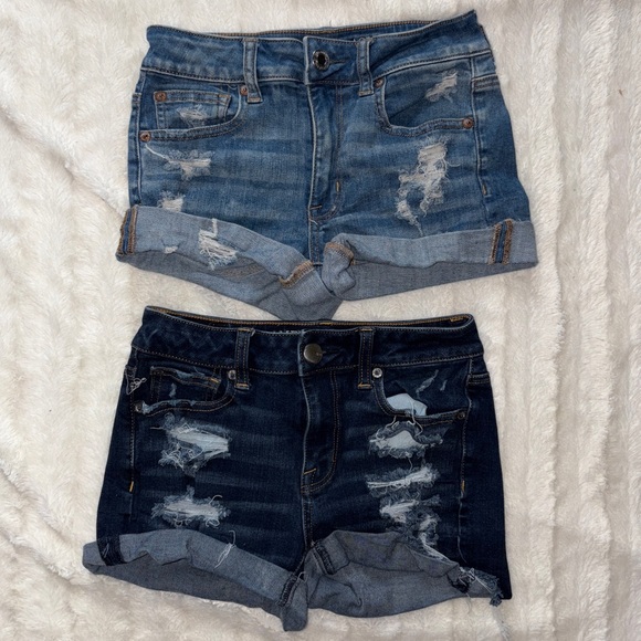 American Eagle Outfitters Pants - American Eagle Outfitters Distressed Jean Shorts - Light Blue and Dark Blue